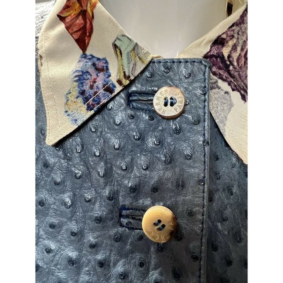 Hermes Womens Vest Blue Buttons Pockets Ostrich Leather Vintage 8 EUR 38 - Picture 5 of 12